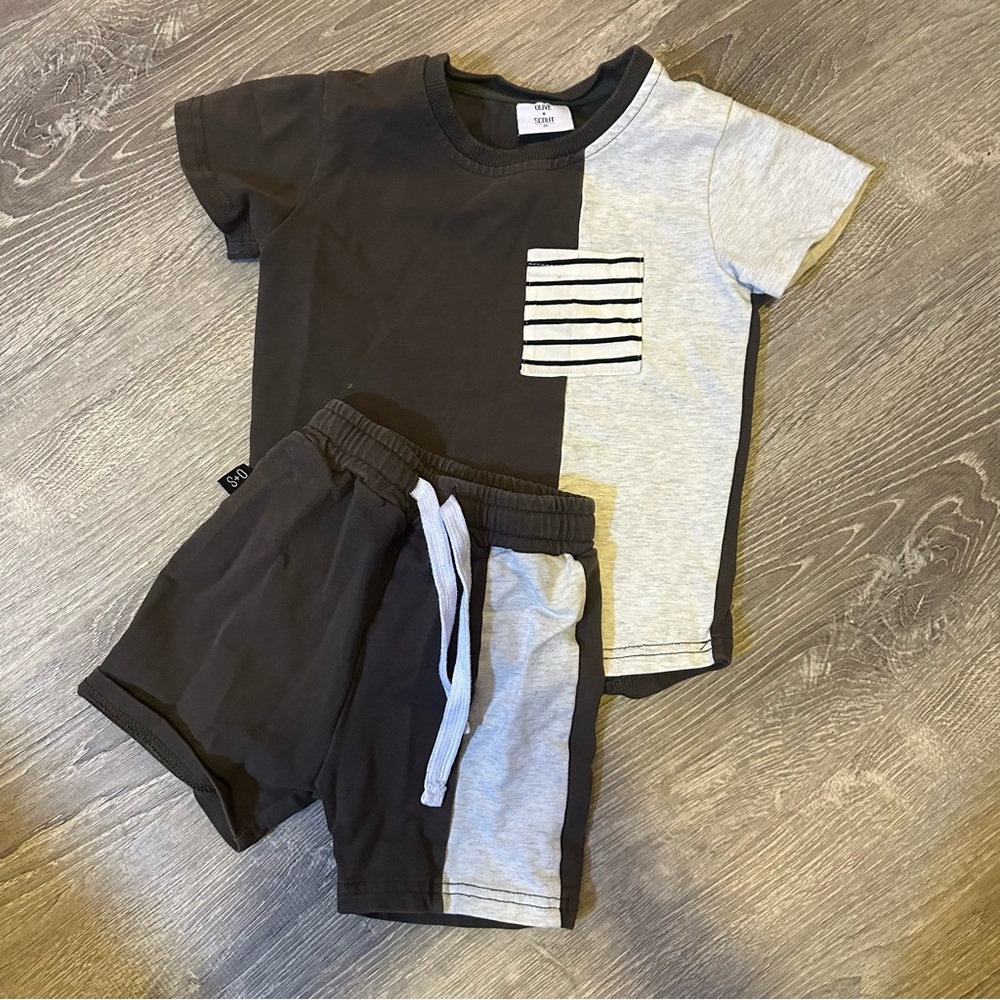 Olive & Scout Toddler Boy Black and Gray Colorblock Outfit